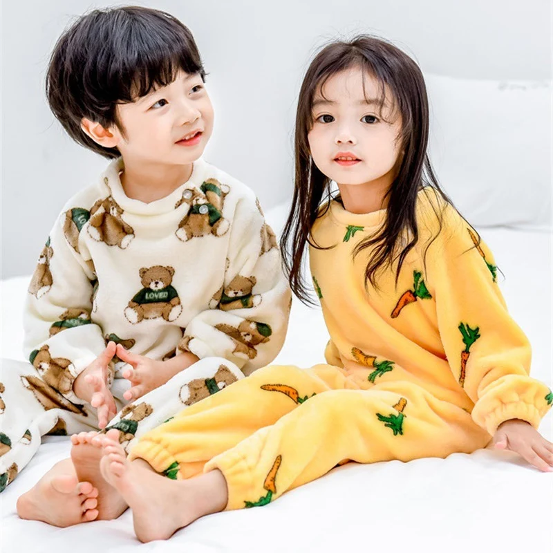 Pizama/Зимний фланелевый пижамный комплект для детей от 6 месяцев до 7 лет, теплая флисовая детская одежда для сна с рисунком панды для маленьких мальчиков и девочек