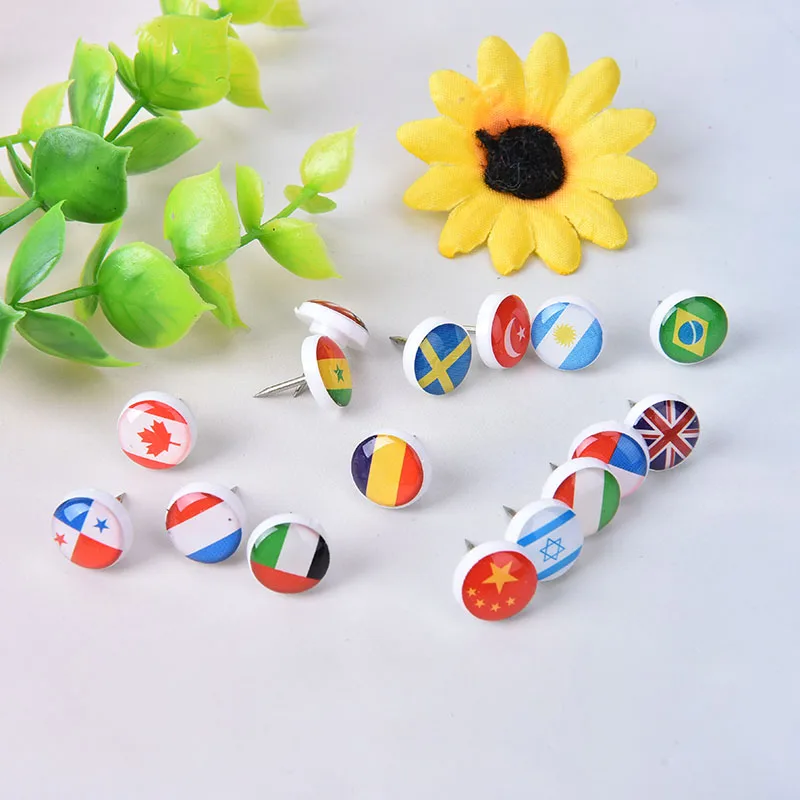 16pcs/box Map Tacks National Flag Glue Push Pins Office Notice Board Thumb Tack Mix color Decoration