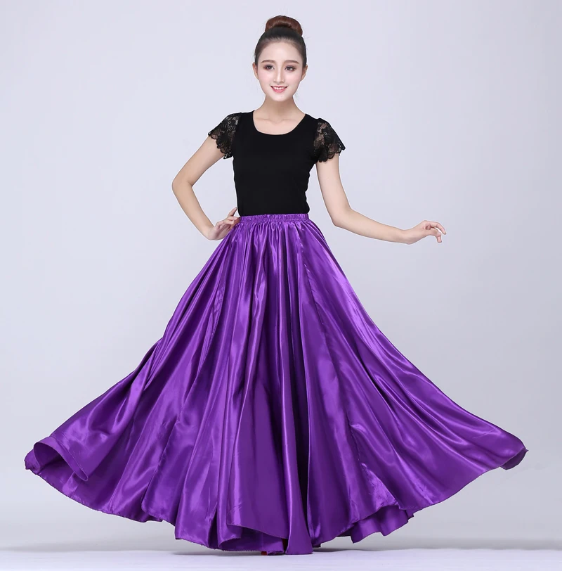 Color4 one skirt 10 цветов атласная гладкая однотонная испанская юбка для фламенко размера плюс костюмы для танца живота Женская юбка в цыганском стиле - Цвет: Color4 one skirt