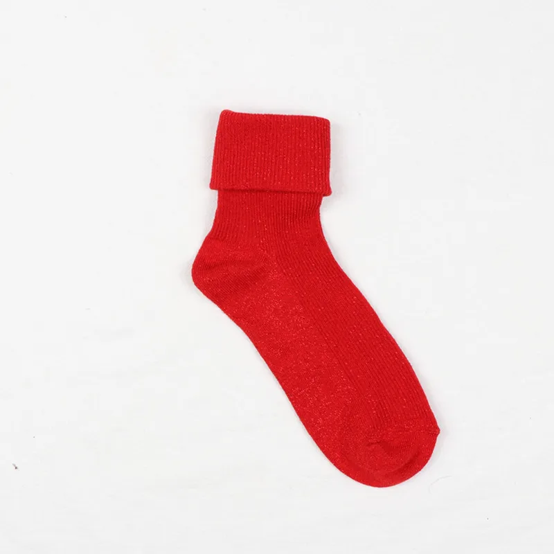red SP& CITY, зимние хлопковые однотонные блестящие Женские Простые Носки, модные художественные складные женские студенческие толстые теплые носки, блестящие металлические носки - Цвет: red