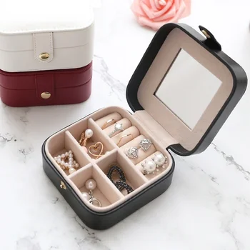 

Travel Portable Jewelry Box Organizer Leather Jewelry Ring Earring Storage Box