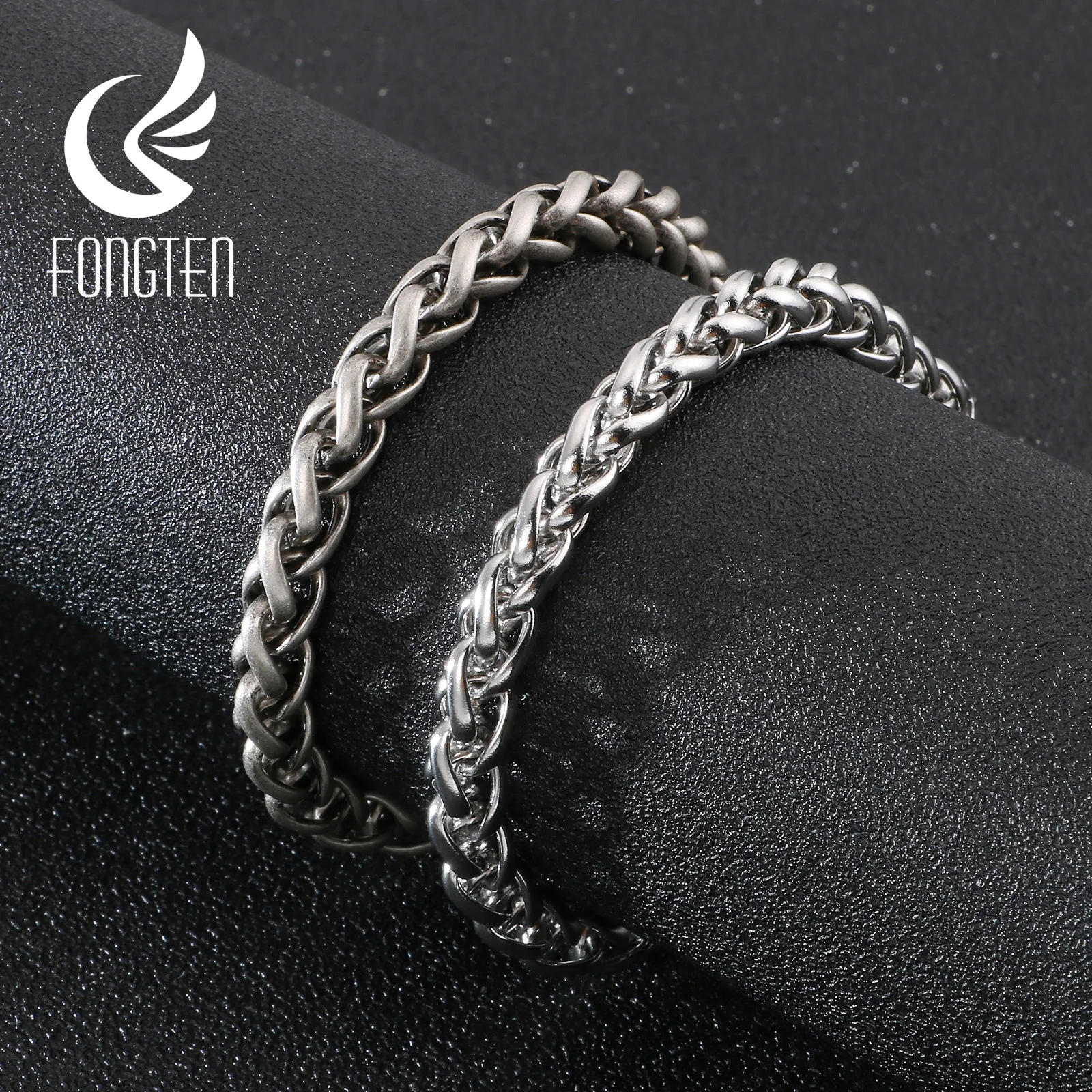 Fongten плетеный браслет из нержавеющей стали Мужской Ретро Серебряный хип-хоп браслеты мужские модные ювелирные аксессуары