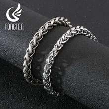 Fongten плетеный браслет из нержавеющей стали Мужской Ретро Серебряный хип-хоп браслеты мужские модные ювелирные аксессуары