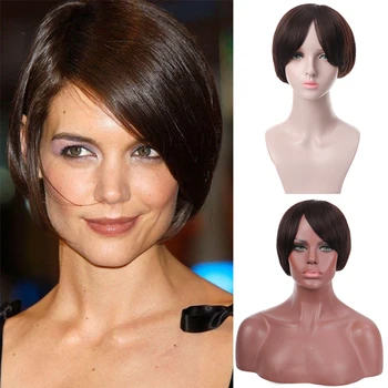 

DIANQI short bob brown wigs with inclined bang synthetic hair for women heat resistant fiber black female wigs