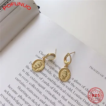 

POFUNUO 925 Sterling Silver Girls Stylish Geometric Irregular Stud Earrings Women Exquisite Penny Coin Charm Asymmetry Earrings