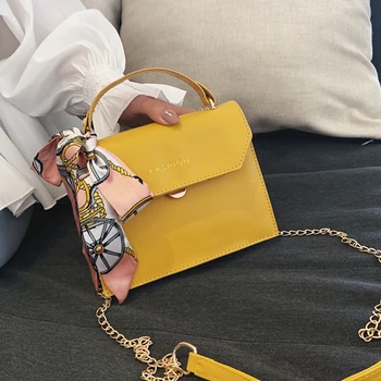 

Fashion Patchwork PU Women Totes Messenger Bag Ladies Flap Chain Scarves Strap Shoulder Bag Small Ladie's Cover HandBag