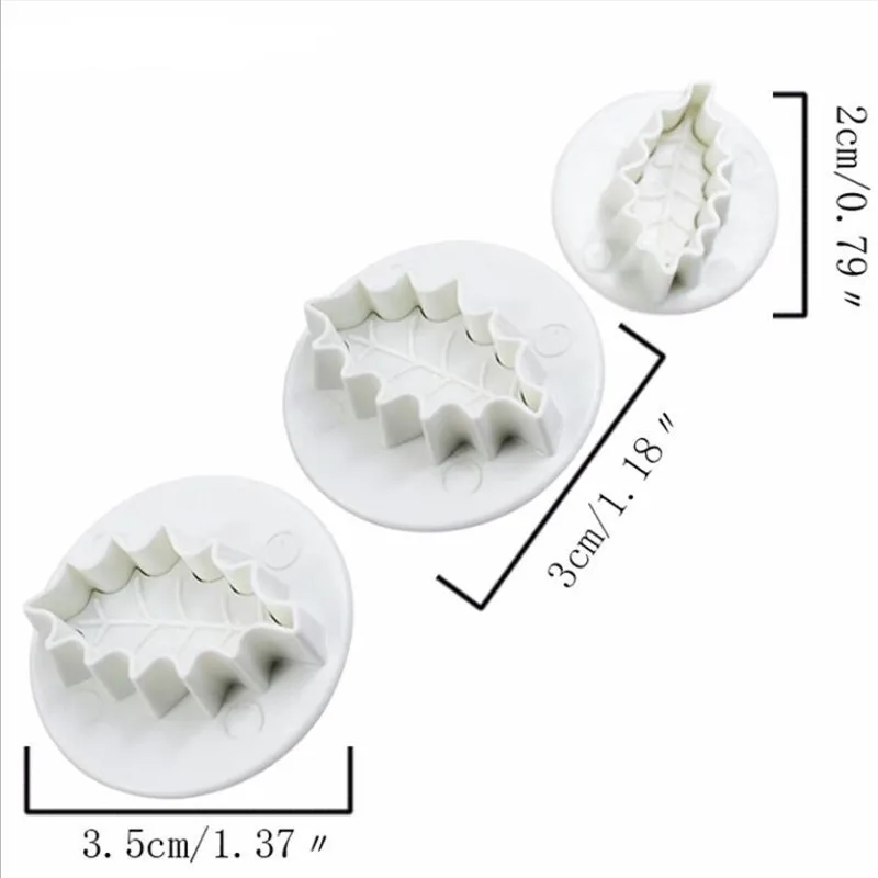 3 Pc/Set 3D Christmas Holly Leaf Leaves Cookie Plunger Cutter Fondant Sugarcraft Mold Cake Decoration Mould Baking Tools