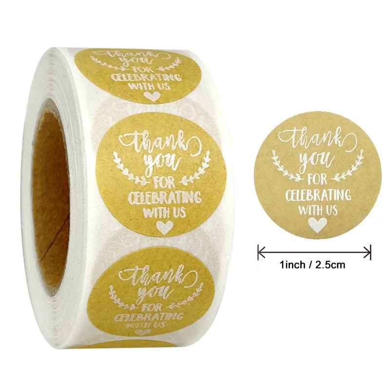 500pcs/roll 감사합니다 스티커 결혼 선물을위한 수제 스티커 크리스마스 카드 포장 문구 패스트 푸드 레이블 종이 도구