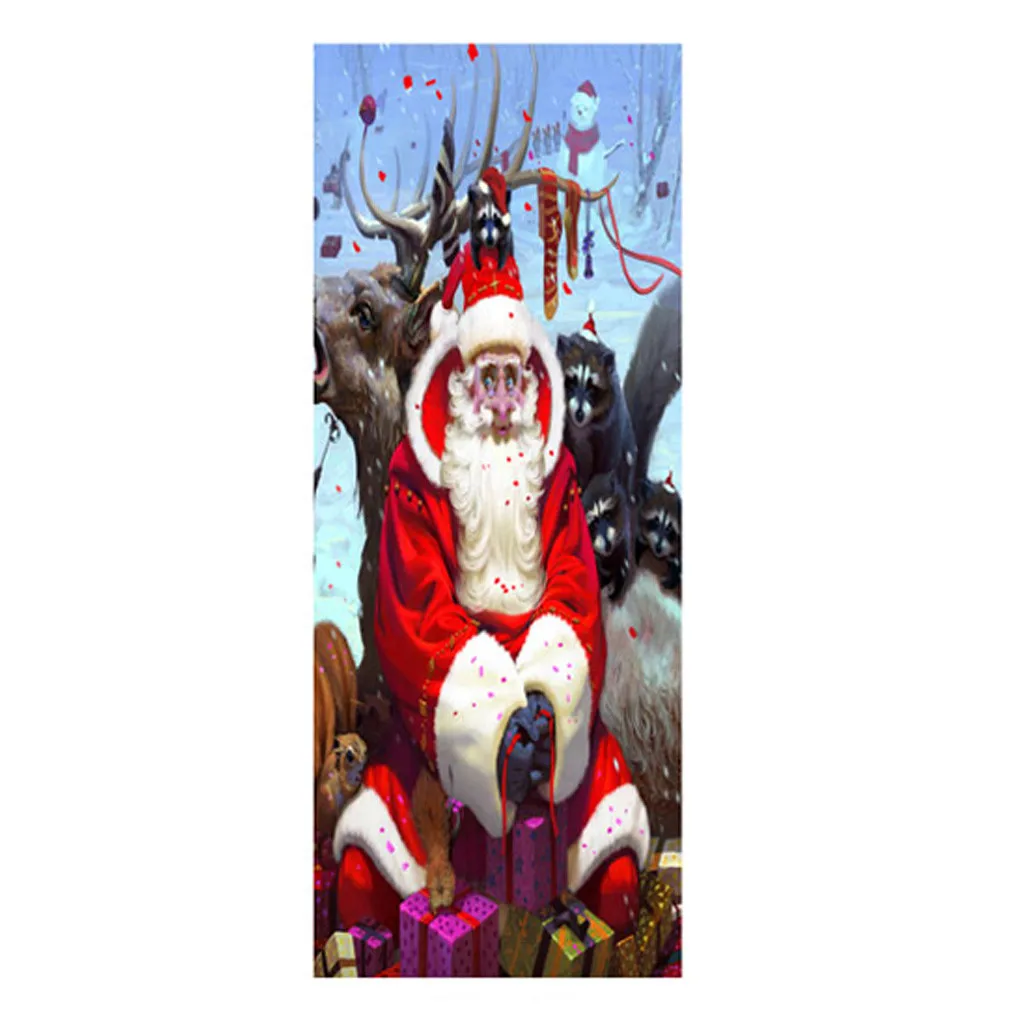 4 Door sticker Christmas decorations for home DIY self-adhesive rubber wallpaper waterproof 3D Living Room Door Wall Decoration