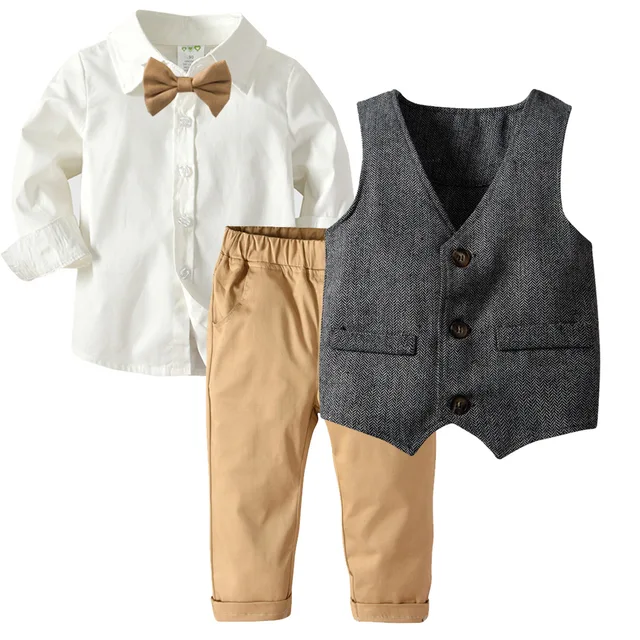 Set Completo Smoking Per Bambino 2-7 Anni - Gilet, Pantaloni, Camicia E Papillon, Cotone - Foto 5