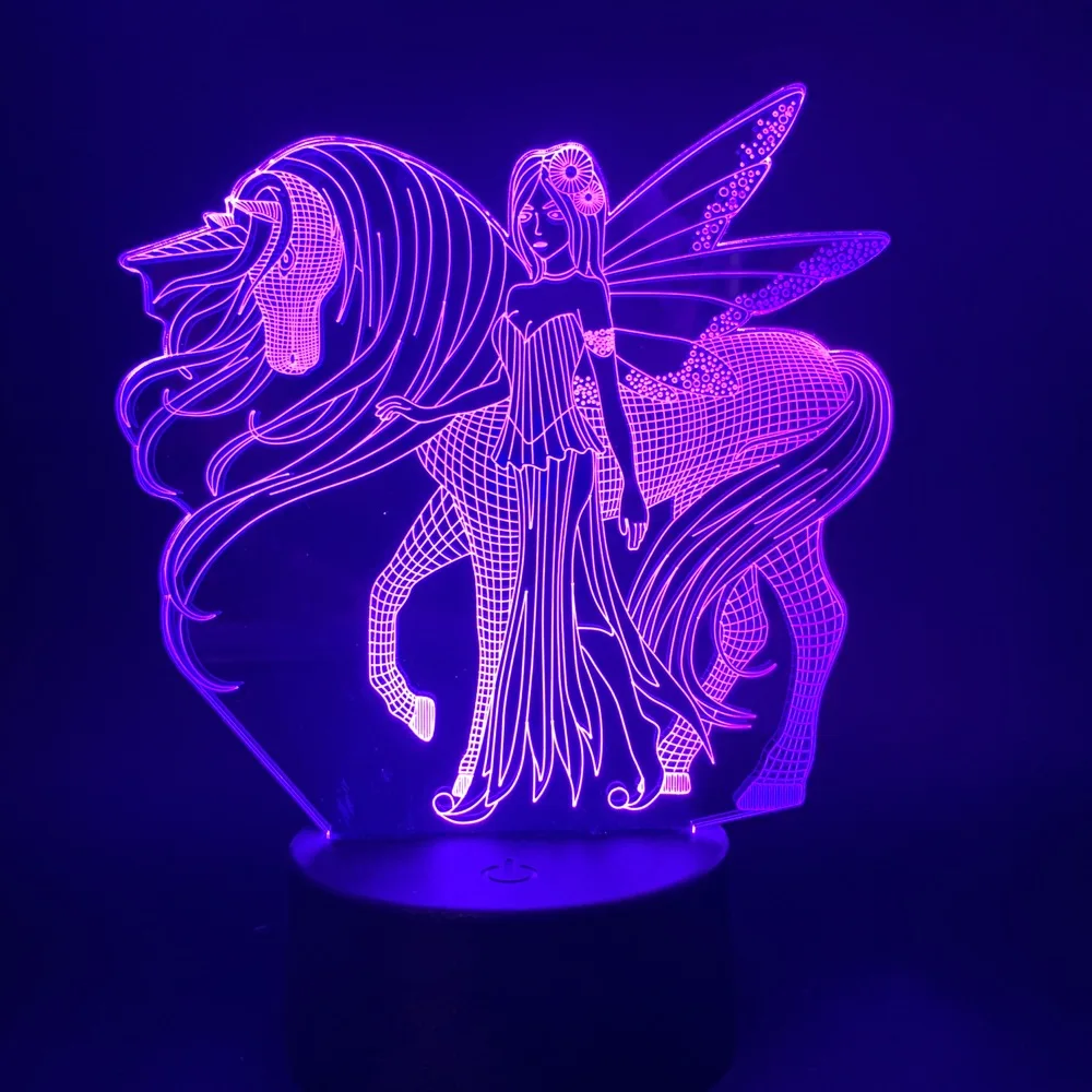 Bedroom Decorative Table 3d Lamp Unicorn Beautiful Girl Led Night Light Touch Switch Cool Nightlight for Birthday Gift | Лампы и