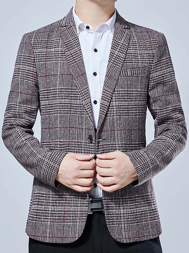 

Men's leisure suit coat of cultivate one's morality autumn outfit new plaid Ming dig bag of single row a grain of buckle series