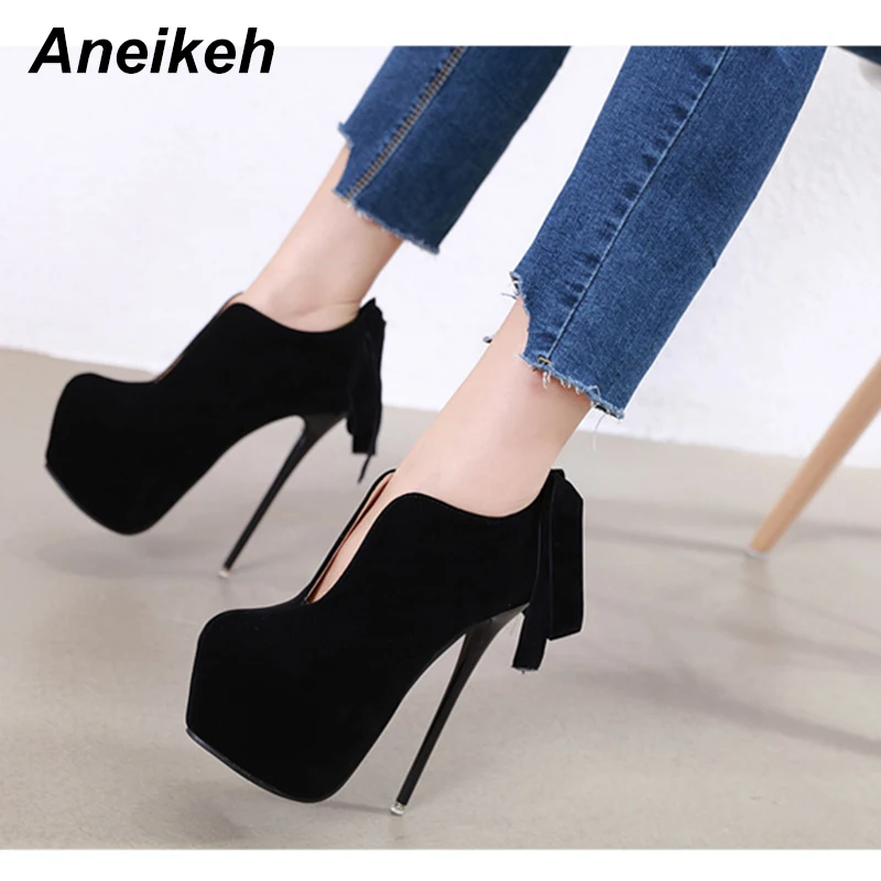 

Aneikeh 2020 New Fashion Spring Autumn Platform Ankle Boots Women 16cm Thick Heel Platform Boots Ladies Party Wedding Boots