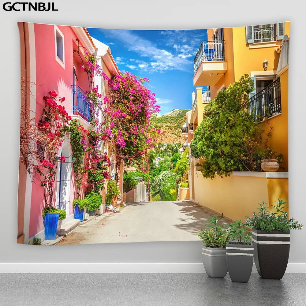 Landscape Print Large Tapestry Street Architecture Scenery Tapestries Bedroom Living Room Home Decor Hippie Wall Hanging Blanket tapestry decorations