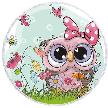 

Soft Lovely Round Thick Quality Beach Towel with Tassel 150X150 Cute Bath Towels for Kid Girl Yoga Mat Shawl Cartoon Animal