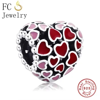 

FC Jewelry Fit Original Pandora Charm Bracelet Authentic 925 Sterling Silver Colour Enamel Heart Bead for making Gift Berloque