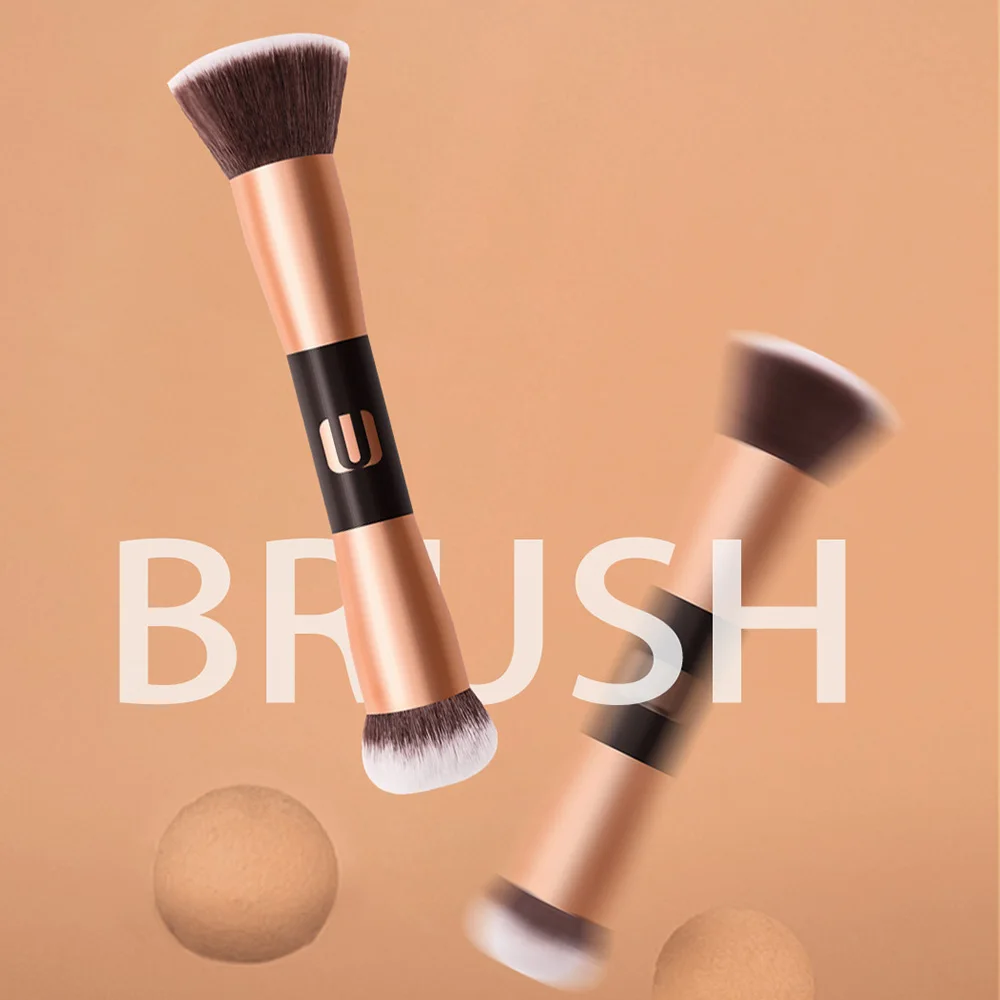 Duo end Кисть для макияжа многофункциональная деревянная ручка Золотой наконечник