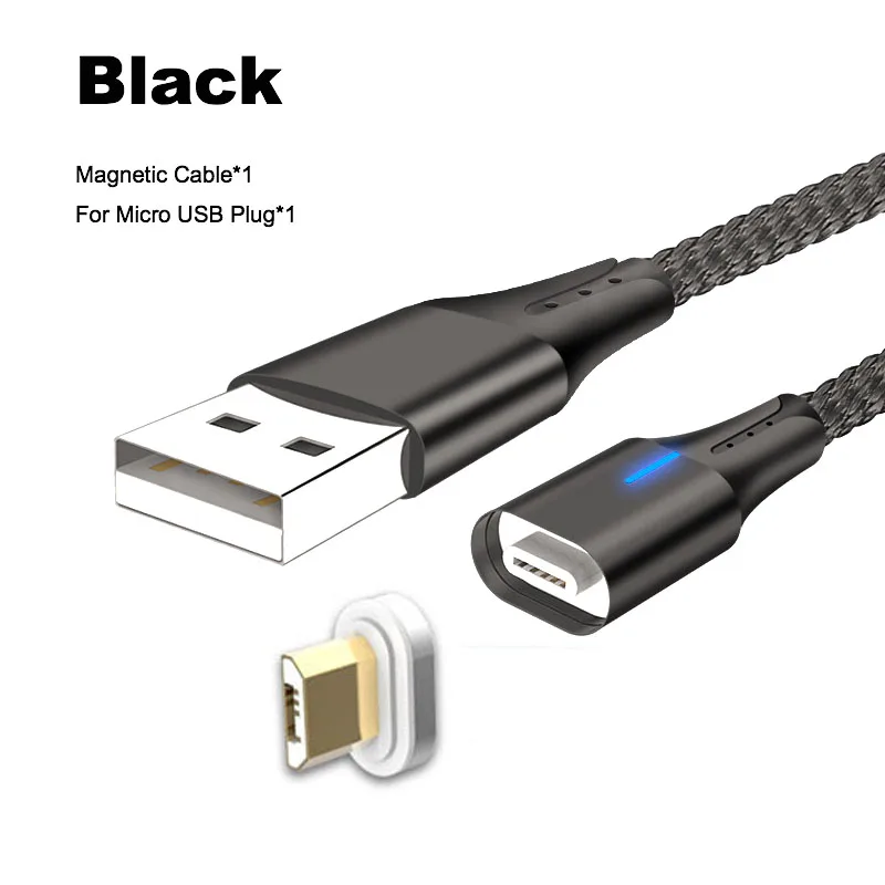 5A светодиодный магнитный USB супер быстрый зарядный кабель type C Micro USB кабель для huawei P9 P10 P20 samsung Xiaomi Redmi note 8 шнур для передачи данных - Цвет: Black For Micro USB
