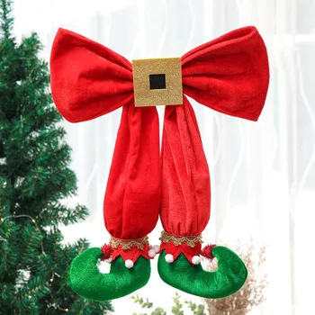 

40*35cm Elf Feet Decoration Christmas Tree Bow Elf Boots Pendant Hotel Atmosphere