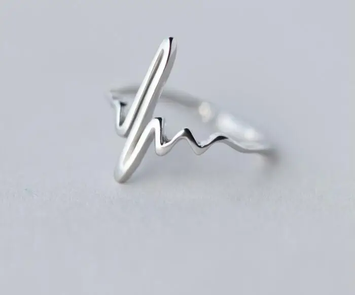 925 Sterling Silver Heart Beat Rings for Women Adjustable Rings