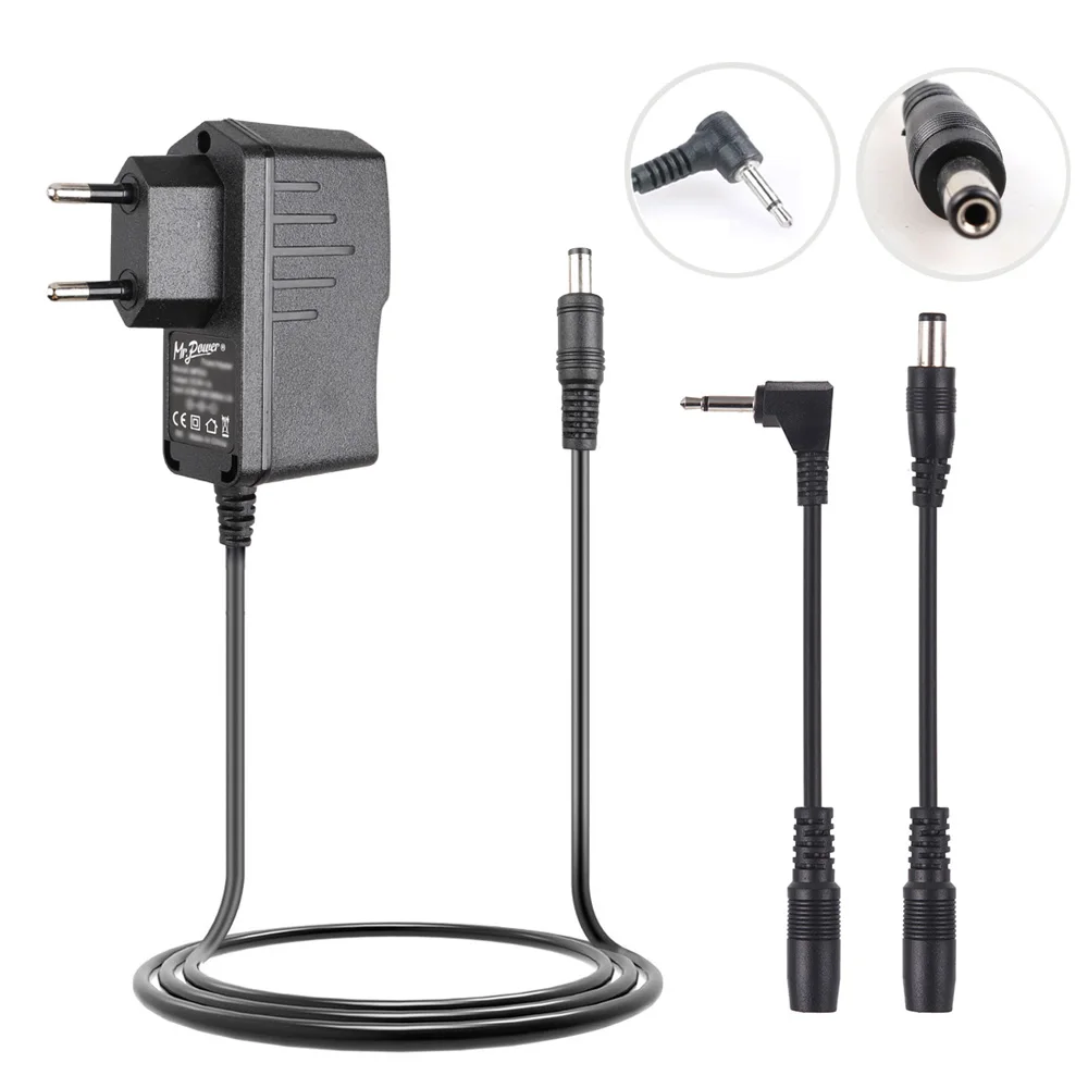 

EU Plug 9V Electric Guitar Effect Pedal Power Supply Adapter with Reverse Polarity Lead with 3.5 mm Positive Tip Converter Cable