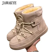 Зимние сапоги на плоской подошве с густым овечьим мехом; Ботинки martin с перекрестной шнуровкой; женские зимние повседневные ботильоны; обувь на платформе из натуральной замши