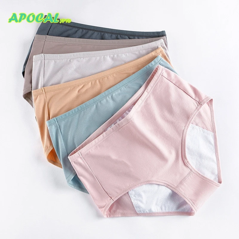 Apocal Menstrual Panties Leak Proof High Waist Solid Period Panties Female Menstruation