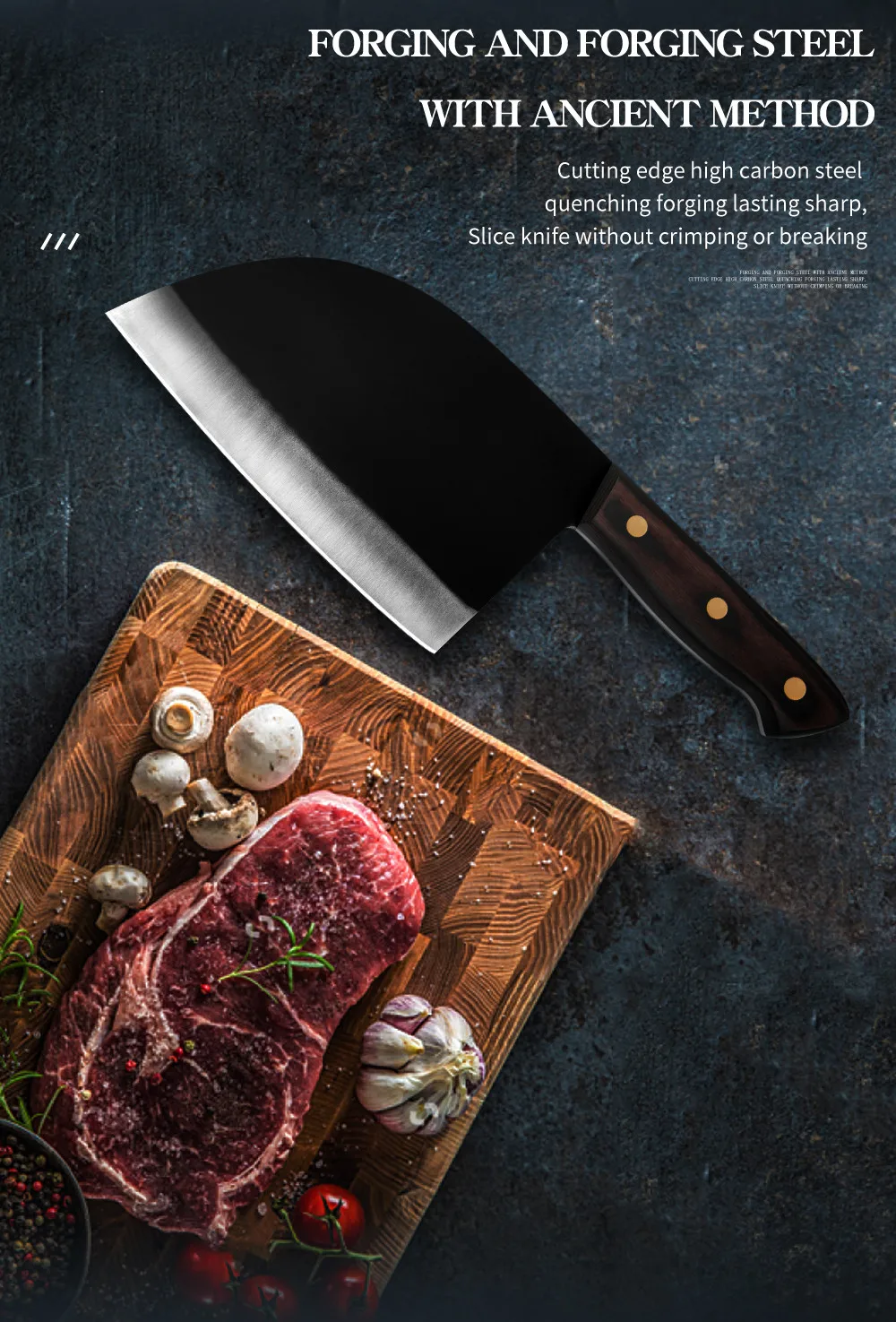 ZBXG11164-3cr13不锈钢深啡彩木柄三铜钉哑光面7寸屠夫刀英_02