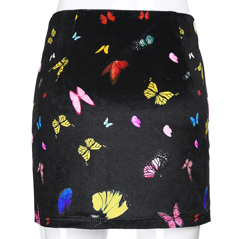 Sweetown черная бархатная юбка с высокой талией яркие милые юбки с принтом бабочки женские летние короткие школьные юбки праздничная одежда