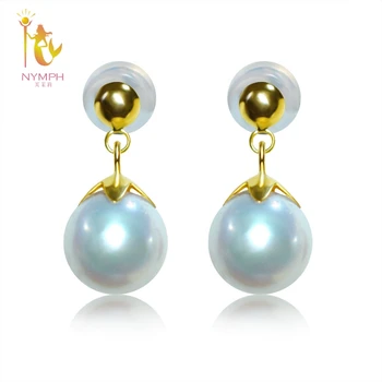 

NYMPH Natural Freshwater pearl Drop Earrings 18k Gold Fine Pearl Jewelry Wedding Engagement Jewelry for Women E369