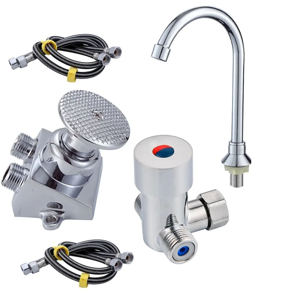 Cold hot water set Hands-free ножной водопроводный кран с педалью Педальный клапан больница медицинская лаборатория Бесконтактный напольное крепление ножной Контроль кран горячая холодная смешивание - Цвет: Cold hot water set