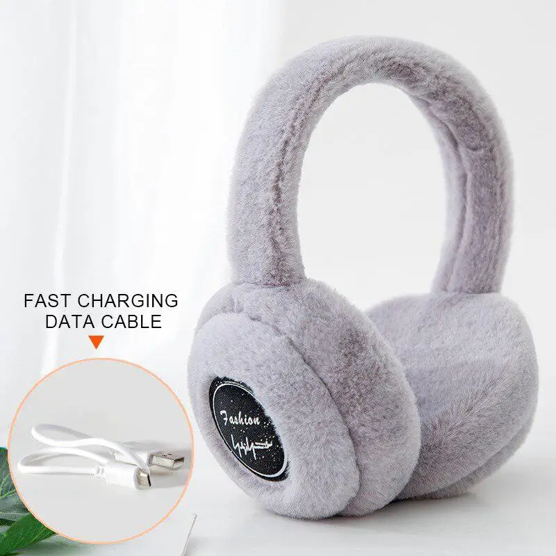 gray MeterMall Winter Warm Folding Bluetooth Earphones Wireless Warm Plush Headphones Ear Protection Earmuffs Can Adjust Volume - Цвет: gray