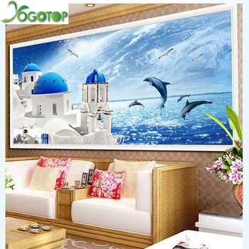 

large DIY Diamond painting Mediterranean fantastic castle 5d Diamond Embroidery square round mosaic Rhinestone Home Decor YY4467