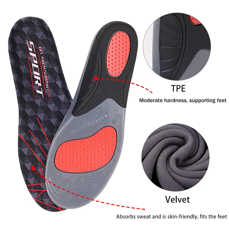 Highly elastic, sweat-absorbent and breathable sports insoles with arch support, leisure full-padded unisex