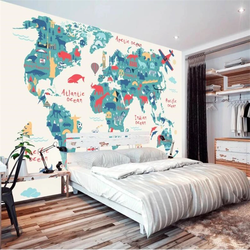 Beibehang-Customized-large-mural-cartoon-version-world-map-children-s-room-background-wall-kindergarten-mural