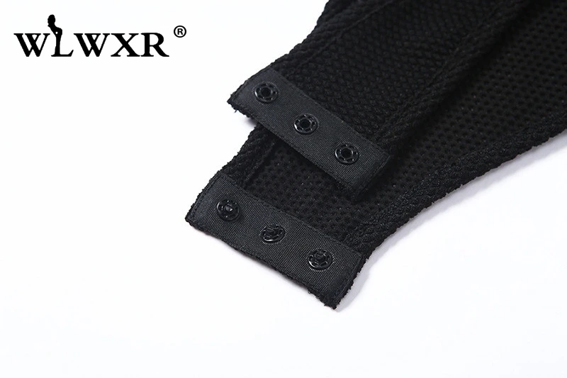 WLWXR с буквенным принтом, фитнес-сетка, сексуальный черный боди, женский топ с эластичной молнией, боди с длинным рукавом, женский комбинезон, Облегающий комбинезон
