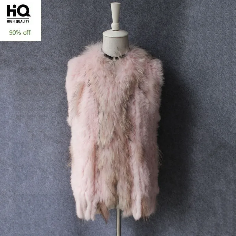 

Natural Real Rabbit Fur Vest Female Waistcoat Luxury Elegant Raccoon Dog Fur Collar Sleeveless Jacket Winter Real Fur Short Coat