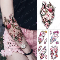 Autocollant de tatouage temporaire imperméable pour femme, 2 pièces, faux manches, noir, rose, renard, chat, papillon, serpent, démon, Flash, Art corporel, 2022 