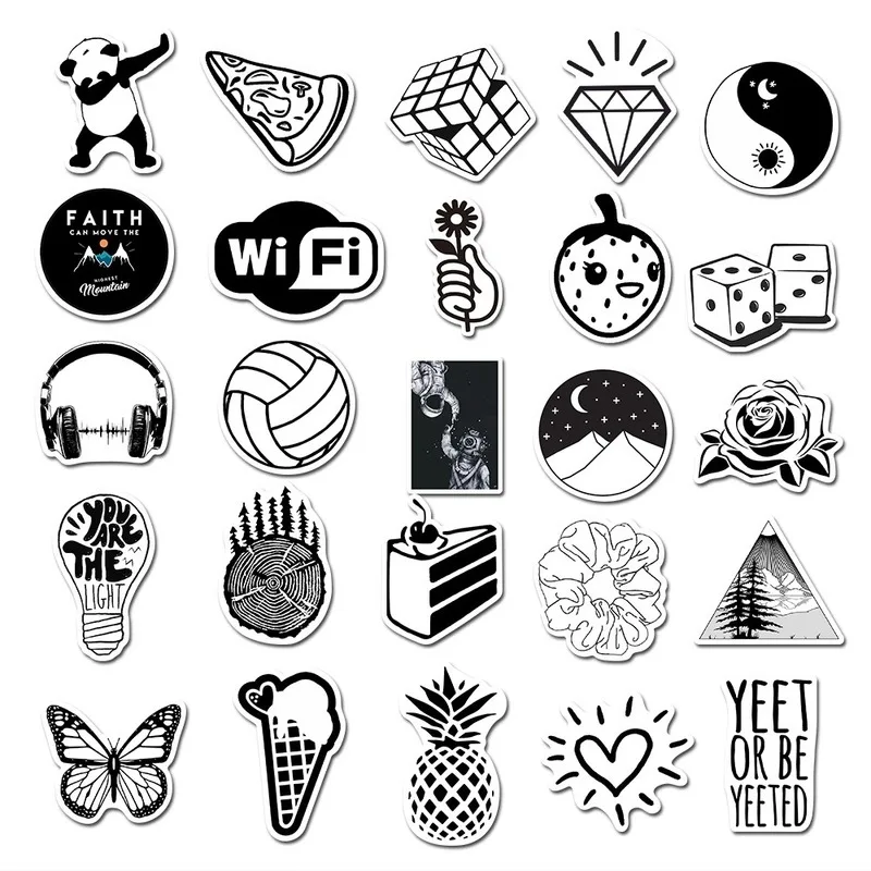 Vsco Stickers Black White 50pcs Waterproof Stickers Pack Girls For On 1D2