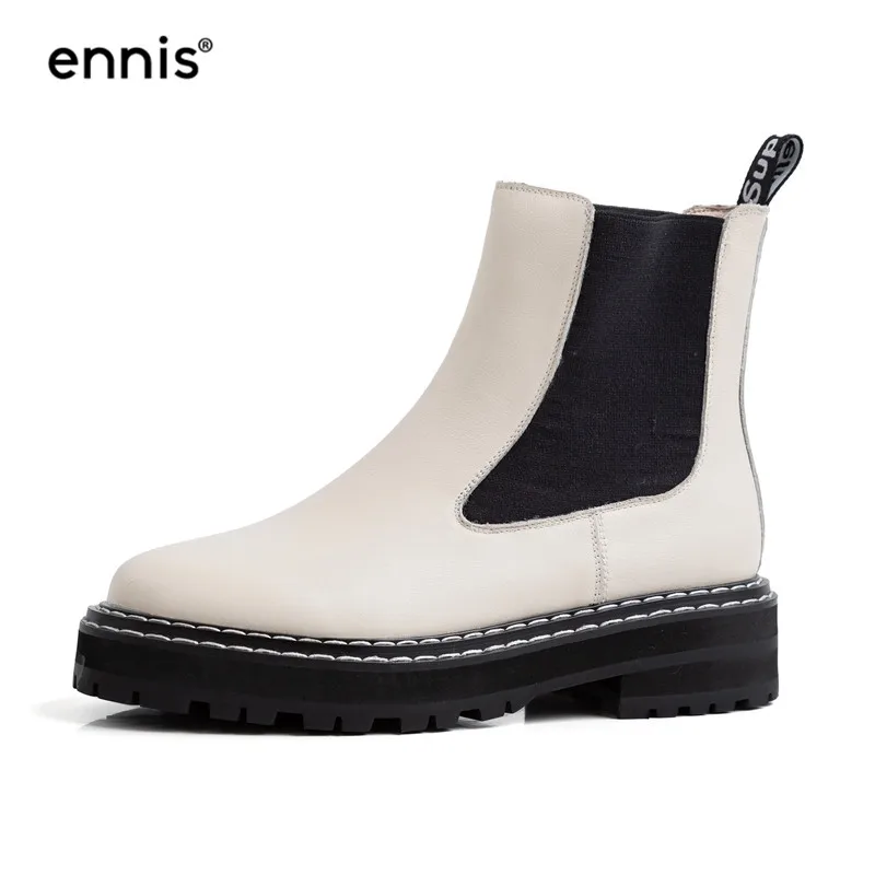 Beige ENNIS/брендовые ботинки martin на платформе; женские ботинки из натуральной кожи; сезон осень-зима; ботильоны; женская модная обувь на плоской подошве; цвет красный; A9370 - Цвет: Beige