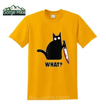 

Cat What Funny Black Cat Shirt Murderous Cat With Knife Black T-Shirt M-Xxxl Loose Size Top Cool Animal Killer Blood Tee Shirt