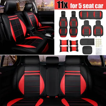 

Audew 11pcs/set Luxury PU Leather Full Surround Car Seat Cover Cushion Set For 5-Seat Car Universal 4 Seasons General