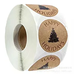 500pcs/roll Merry Christmas Kraft Paper Stickers for Gift Boxes Bages Packaging Sealing Envelope Sealed Snowflake Sticker