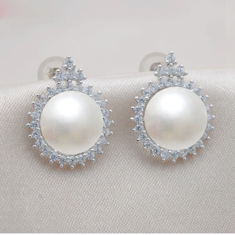 Platinum earring MeiBaPJ Настоящее серебро 925 проба Подсолнух ювелирный набор подвеска с большой жемчужиной кольцо серьги Свадебные украшения для женщин - Цвет камня: Platinum earring