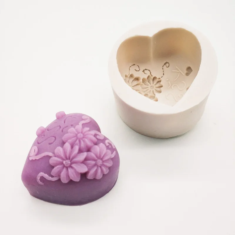 3D Silicone Soap Mold Heart Love Rose Flower Chocolate Mould Candle Polymer Clay Molds Crafts DIY Forms For Soap Base Tool Mold