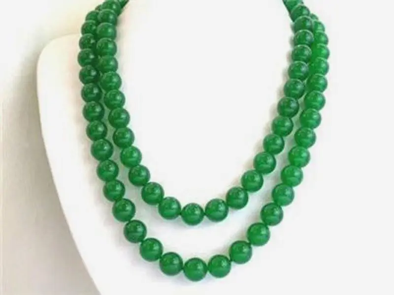 

Nice Elegant Long 35" 10mm Natural green jade round beads Gemstones necklace