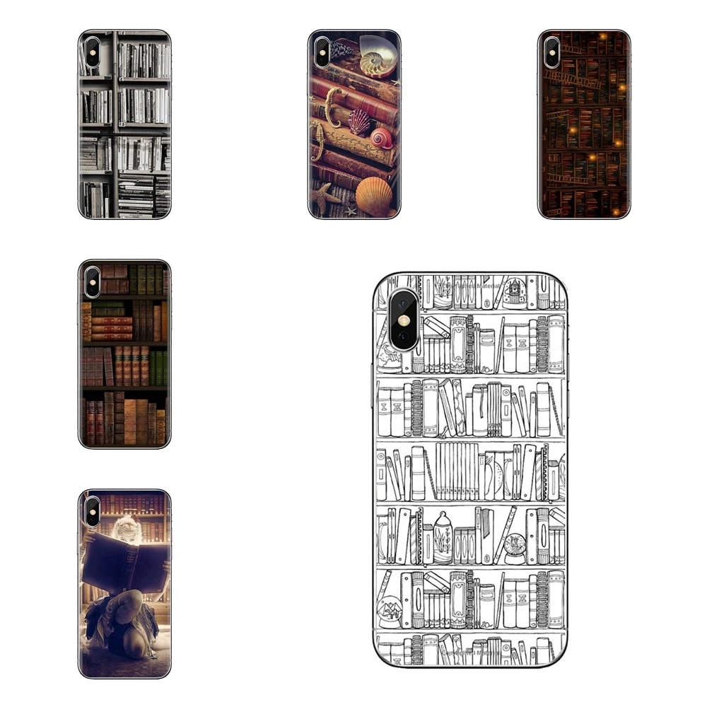 For LG G3 G4 Mini G5 G6 G7 Q6 Q7 Q8 Q9 V10 V20 V30 X Power 2 3 K10 K4 K8 2017 TPU Shell Cases Retro Book Shelf Bookshelf Library |