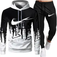 Autumn Winter Men's Hooded Sweater Set 2-piece Fleece Warm Hooded Sweatshirt + Pants Pullover Hooded Sportswear Men's Clothes