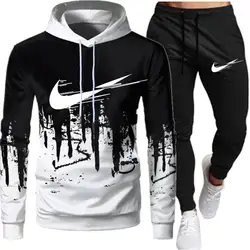Outono inverno camisola com capuz masculino conjunto de 2 peças lã quente com capuz moletom + calças pullover com capuz roupas esportivas masculinas