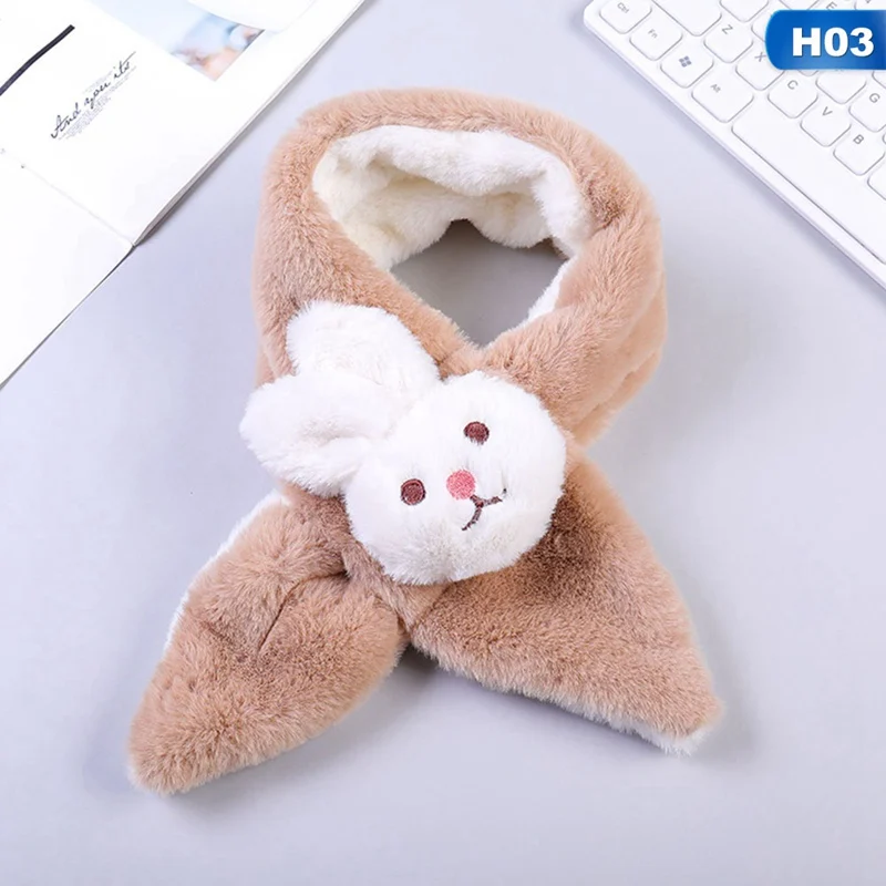 Зимний милый шарф с кроликом из мультфильма, Детские шарфы, теплый детский шарф с искусственным мехом на шее, меховой шар для девочек и мальчиков, Bufanda Bebe